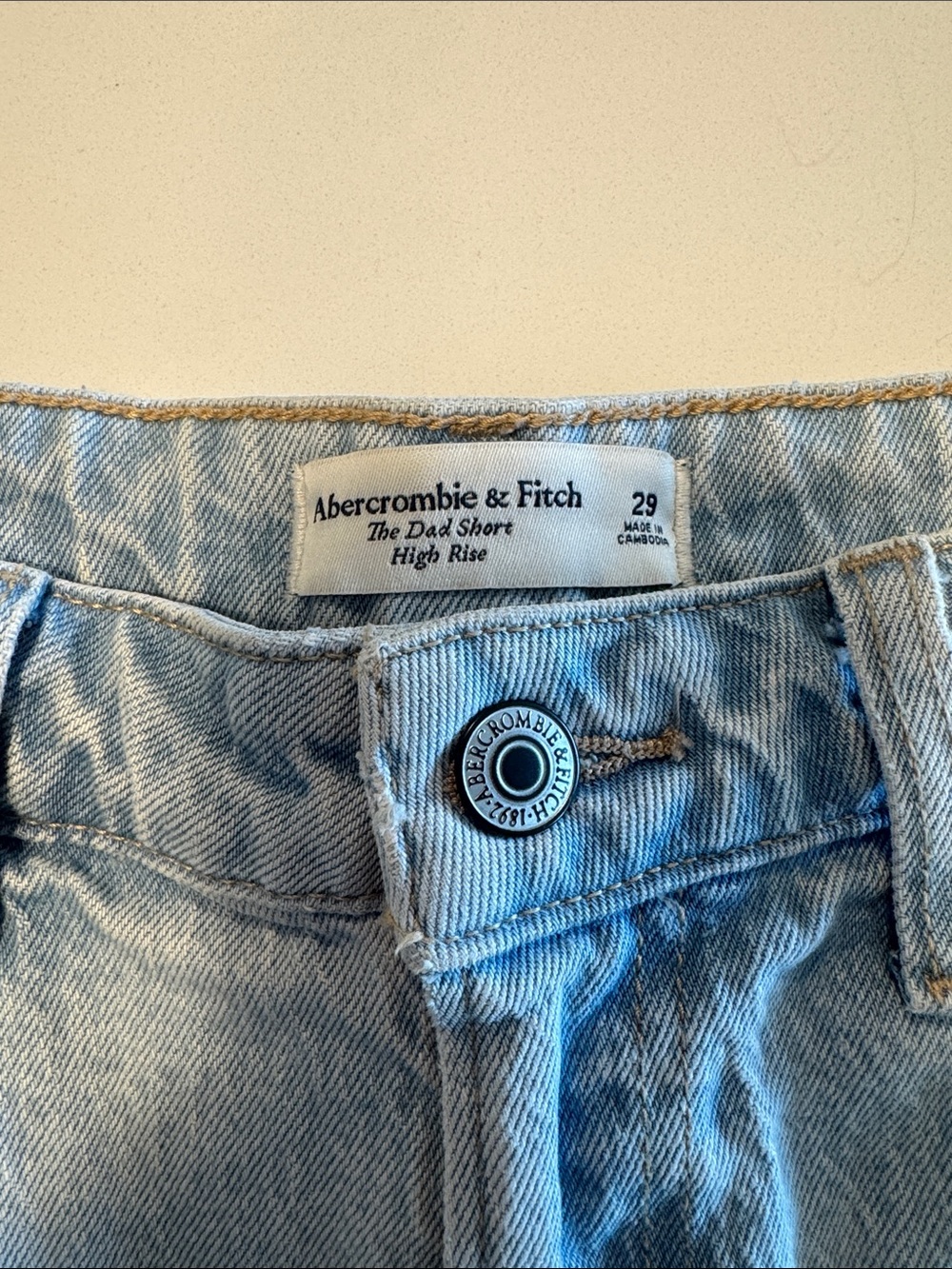 Abercrombie & Fitch Light Blue Distressed Frayed Hem Denim Shorts - Picture 2 of 3